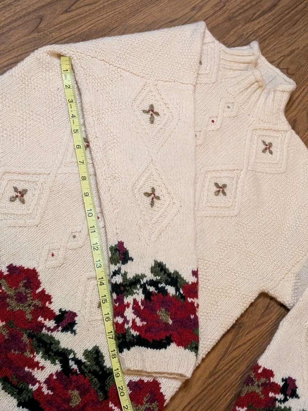 VTG LL Bean Women M 100% Wool Cable Knit Mock Neck Sweater Christmas Cottagecore - Picture 6 of 10